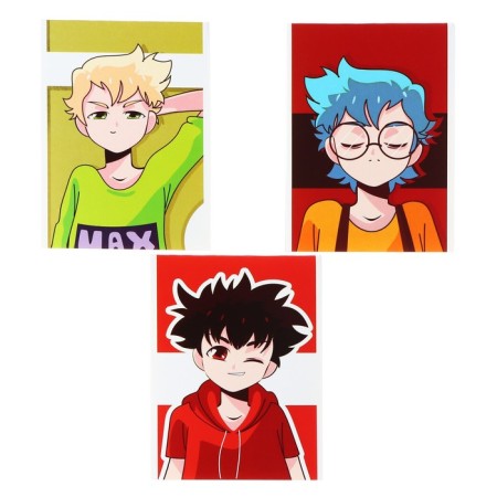 Notepad A6 48 sheets in a cage on a clip "Anime Boys", covered Cardboard, VD-LK, Block 60-65 g/m2, mix