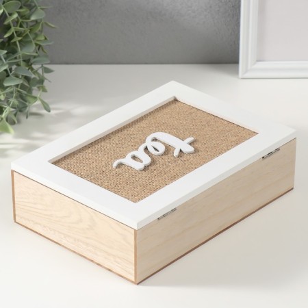 Casket wood 6 divisions "Field Plants" burlap 17x24x7 cm-4