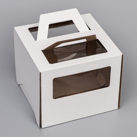 Box for cake 2 windows, with handles, white, 24 x 24 x 20 cm-1
