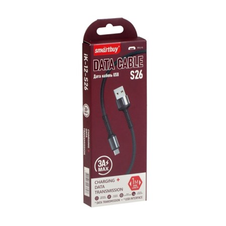 Cable Smartbuy S26, MicroUSB - USB, 3 A, 1 m, fast charging, nylon braid, gray-3
