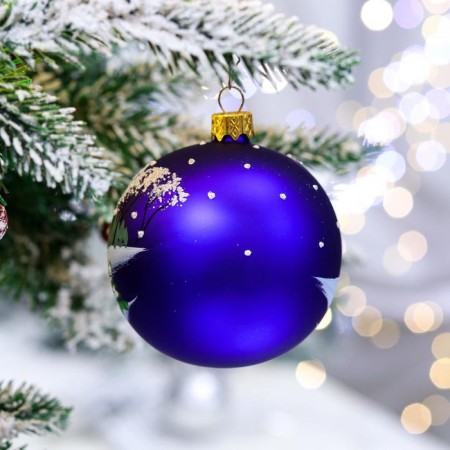 Christmas tree toy ball "Santa Claus with a lantern", 80 mm, glass, manual painting-2