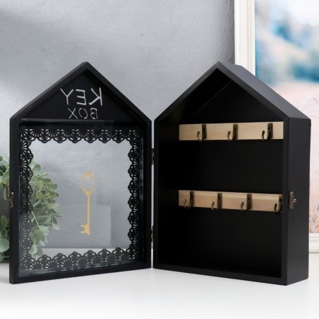Klyuchnitsa tree 7 hooks "House. Patterns. Key" Black with gold 22x8x30 cm-3