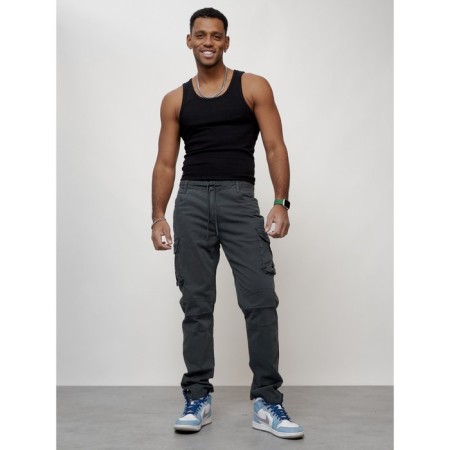 Cargo jeans men, size 46-48, dark gray color-9