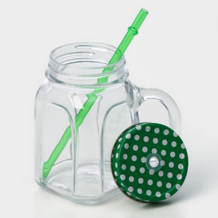 Glass mug with Homemade lid, 450 ml, green color-2