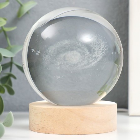 Souvenir glass backlight "Milky Way" d = 8 cm stand wood, usb 8x8x9.5 cm-3