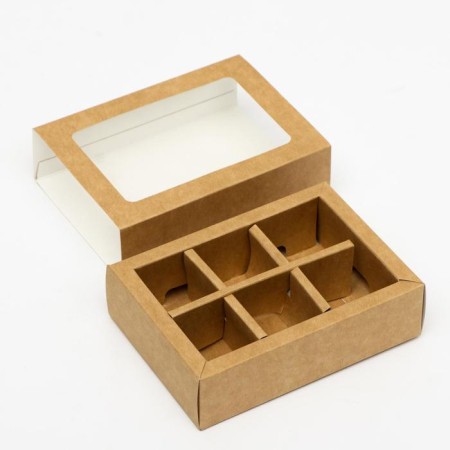 Box for 6 sweets with a window, craft, 13.7 x 9.85 x 3.85 cm-3