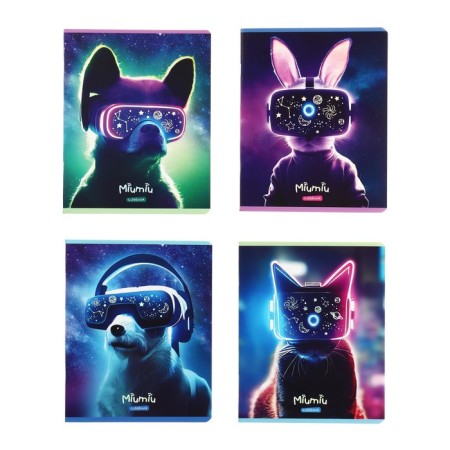 Notebook of 48 sheets in the Meshu Miumiu cage, covered cartoon, matte lamination, foil embossing, offset block, mix
