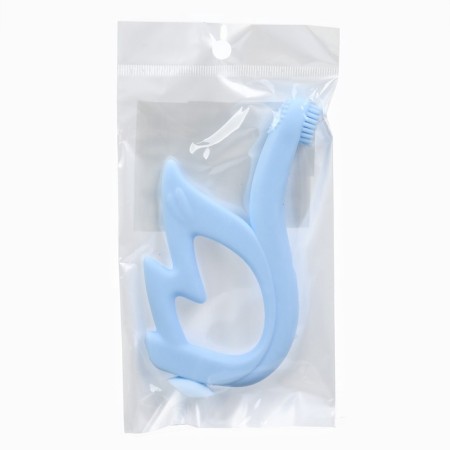 Silicone teething for teeth "Swan", brush, on suction cup, blue color, crumb I-9