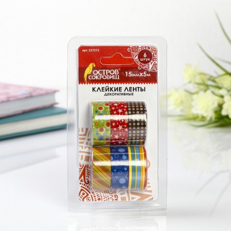 Adhesive tapes 15 mm x 5 m, decorative, (set of 6 pcs) Assorted No. 2-1
