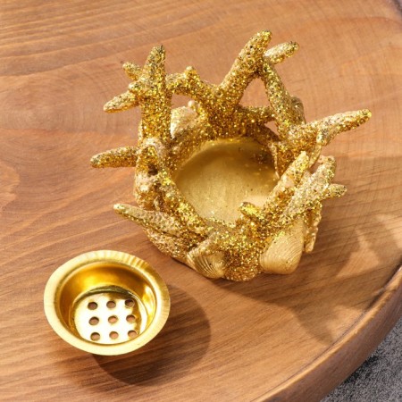 Stand for incense powder and cones "Coral", golden, 6.3x10 cm-2