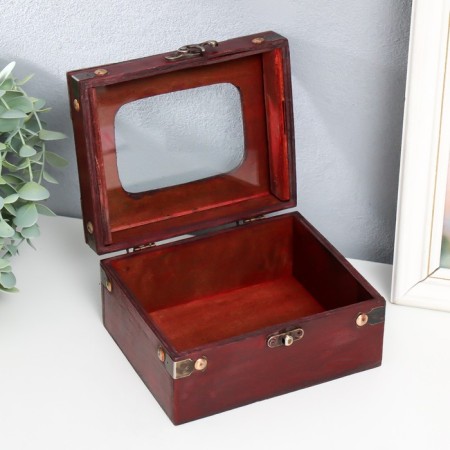 Casket Wood, glass "Edwig" chest with rivets, Bordeaux 16x13x8.5 cm-2
