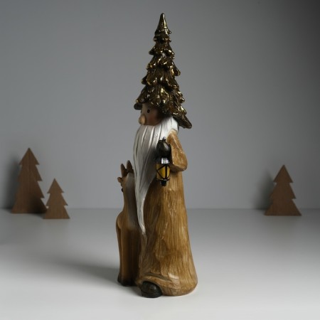 Polystone souvenir "Santa Claus in a golden outfit, a cap, with a deer" 12x9.5x36 cm-2