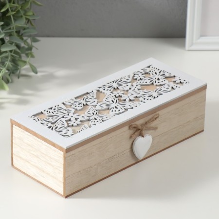 Casket wood 3 divisions "Butterflies and flowers" 9.7x24x7 cm-1