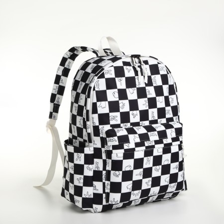 Youth backpack from textiles, 4 pockets, white/black color-2