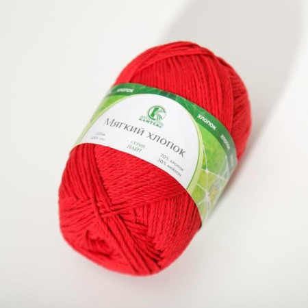 Yarn "soft cotton" 70% cotton, 30% nylon 220m/100g (046 red)-1