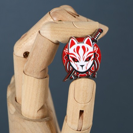 Wooden icon "Kitsune", anime, 2.9 x 3.3 cm-3