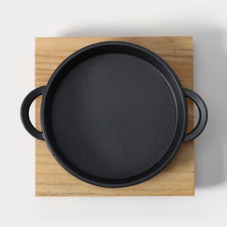 Cast iron pan “High circle with handles”, D = 18 cm, on a wooden stand-2