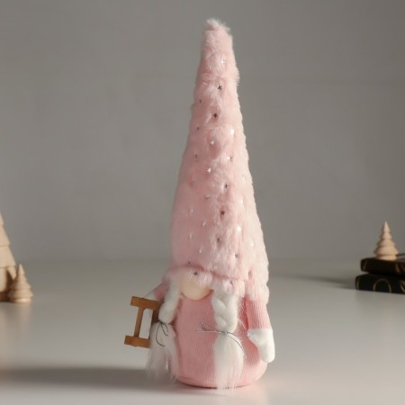 Interior doll "Granny in a fur pink cap with stars and sleds" 32 cm-4