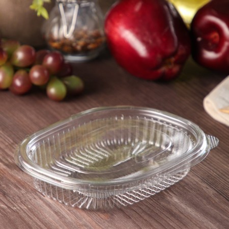 The plastic disposable container with an insoluble lid pr-krks-250, 250 ml, 15.9 × 13 × 3 cm, the color is transparent