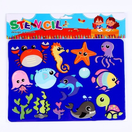 Stencil for kids "Underwater World" with coloring-2