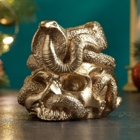 New Year. Symbol 2025. Summary New Year's "Skull with a snake" 9cm, gold-1