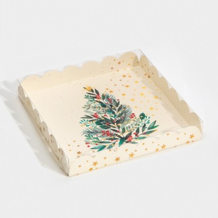 Box for confectionery products with PVC cover "Christmas tree", 21 x 21 x 3 cm, new year-2