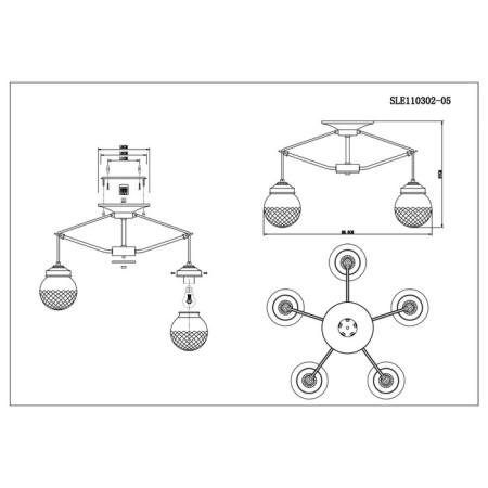 Ceiling EVOLUCE lamp. Sle110302-05. Stricce. 5x60 watts, E27, 59x59x36 cm, black color, bronze-9