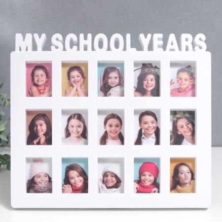 Photo frame plastic for 15 photos 4x6 cm "My school years" white 25x28 cm