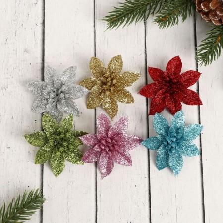 Christmas tree decoration "Lush flowers - shine" (set 6 pcs) 5x5 cm, mix