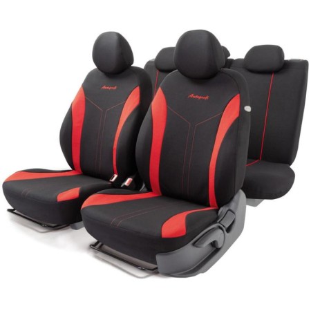 Auto-Cherkhly Flex, wear-resistant polyester, cotton inserts, 2 mm foam, 3D cut, 11 objects, 5 head restraints, 2 lightning, Airbag black and red