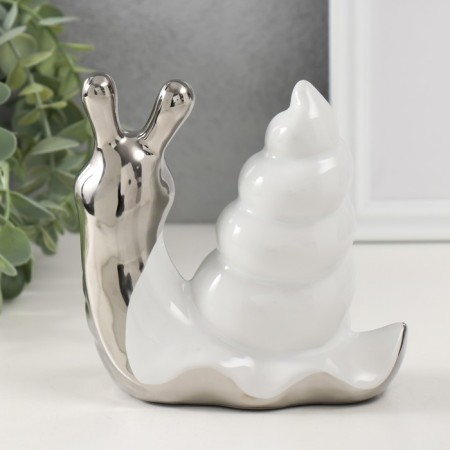 Souvenir Ceramics "Snail" silver with white 13.5x6.5x13.5 cm-2
