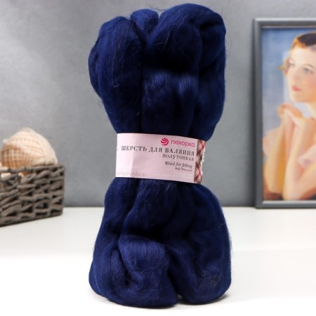 Fasting wool 100% half -toned wool 50g (04 t. Blue)-4