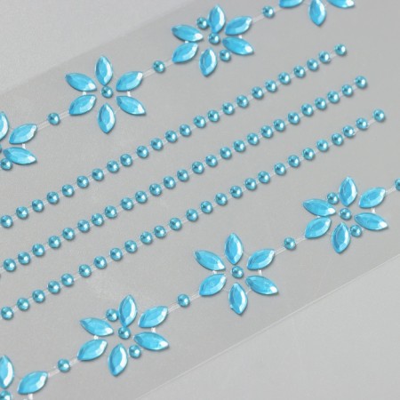 Sticker of rhinestones plastic tattoo on the body "Flower application" Blue set 2 sheets 18x8 cm-2