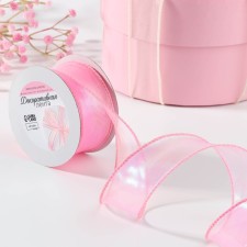 Kapron “wave” ribbon, with rainbow overflow, 38 mm, 9.1 ± 0.5 m, pink color