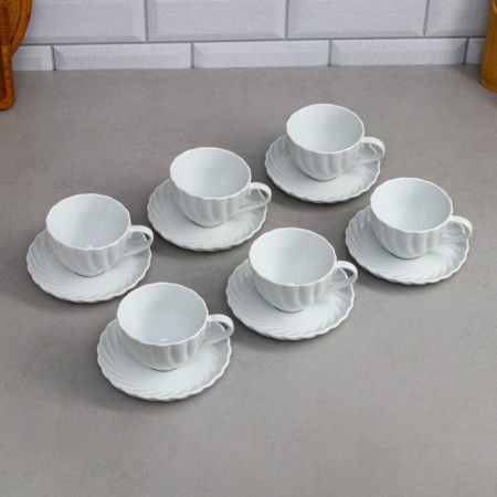 Tea Service "Carmen", 17 objects: cream 350 ml, 6 cups 200 ml, kettle 1.5 l, sugar tower 300 ml, 6 Smascher, porcelain, Iran-1