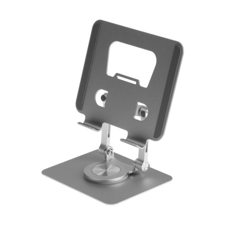 A tablet stand, adjustable folding, 360 ° rotation, metal, silver