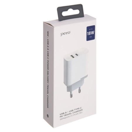 Network charger PERO TC05, USB, USB-C, 3 A, fast charging, white-4
