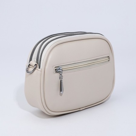 Cross-Body bag on zippers, external pocket, beige color-1