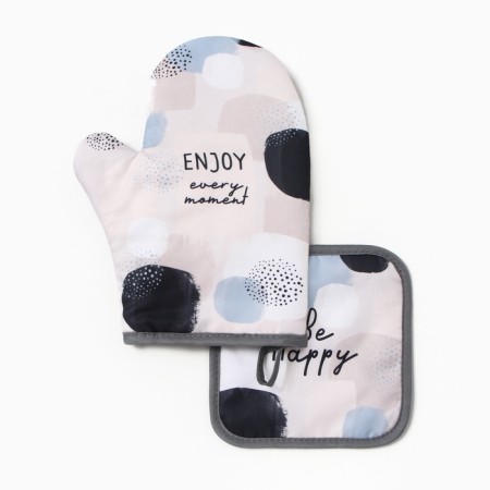 Kitchen "be happy" mittens-output 20x27cm, sequence 17x17cm 100% p/e