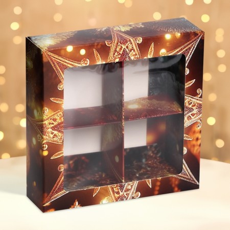 New Year. Box for 4 sweets "New Year's star", 12.6 x 12.6 x 3.8, confectionery packaging-1