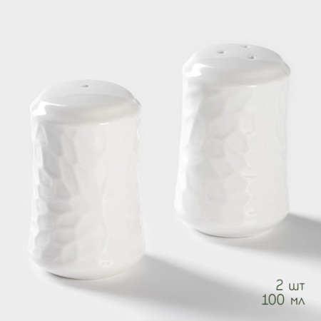 Porcelain set for spices on the bamboo stand Bellatenero "Kracle", 2 items: solo, pounder, white color-2