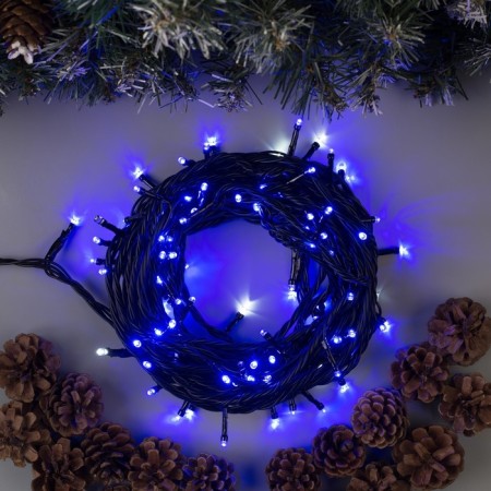 Garland “thread” 10 m, IP44, UMS, dark thread, 100 led, blue glow, white flicker, 220 V