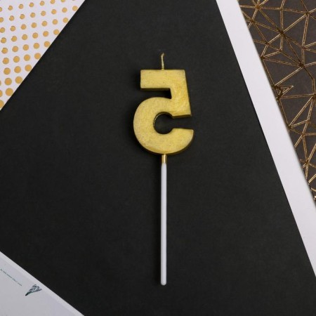 Candle for the cake, the number "5", gold-3