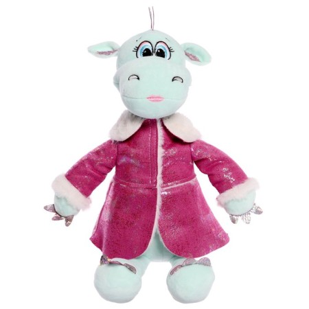 Soft toy "Dragon Daisy in a pink sheepskin coat", 25 cm, mint color