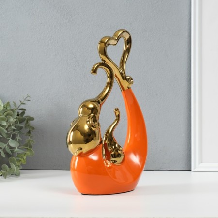 Souvenir ceramics "Elephants with heart. Abstraction" Orange with gold 7x18.5x25.5 cm-1