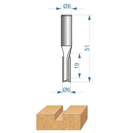 Frases PARE ENKOR Expert 28007, straight, according to chipboard, d = 8 mm, 6 x 19 mm-3