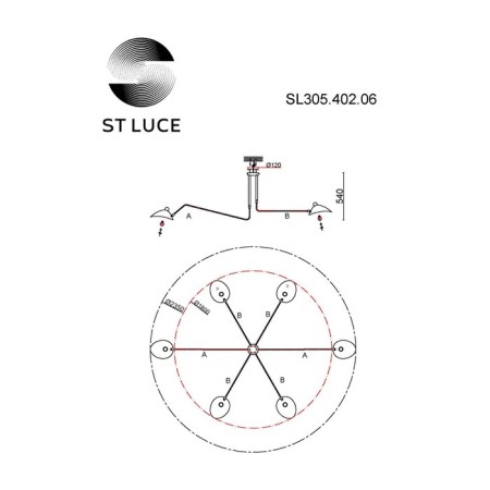 Ceiling Ceiling ST LUCE. SL305.402.06. SPRUZZO. 6x60 watts, E27, 180x180x54 cm, black color-27