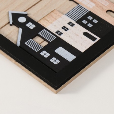 Hooks decorative wood "houses in the frame" 31x24 cm-2