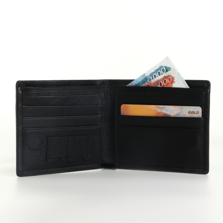 Male purse for magnet, clip for bills, separation for SIM cards, black color-4