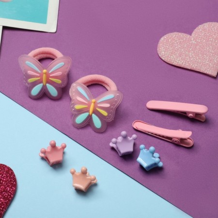 Hair set "Tiny" (2 elastic bands, 2 clamps, 4 crab) butterfly, mix-2